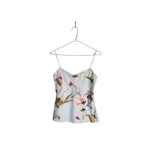 Ted baker camisole - blue with gray birds and pink leaves. Size small